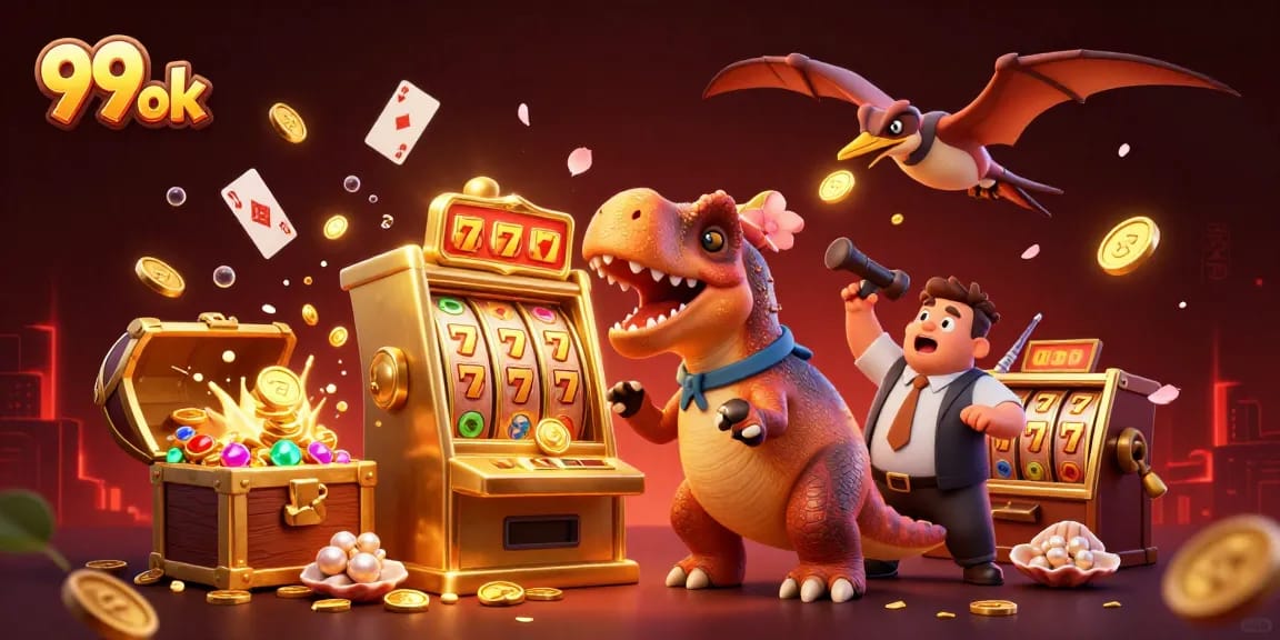 Experience the thrill of 99 ok as the pachycephalosaurus hits the jackpot in this vibrant casino scene.