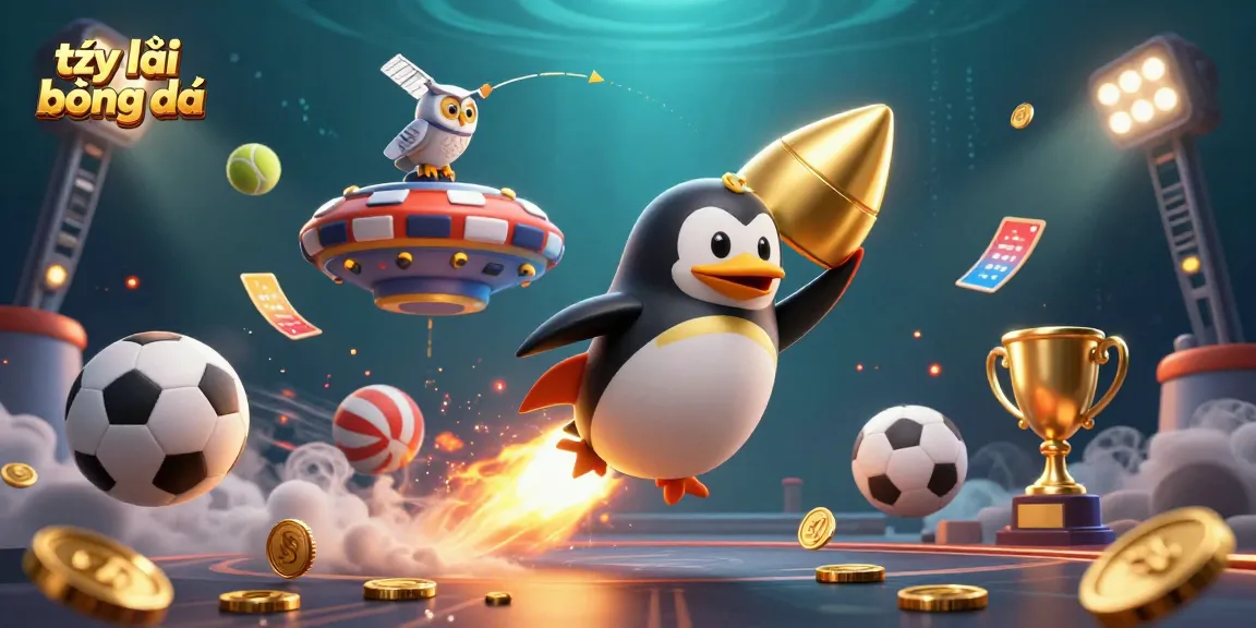 Engage in tỷ lệ bóng đá with a dynamic scene featuring a rocket-powered penguin racing toward a casino space station.