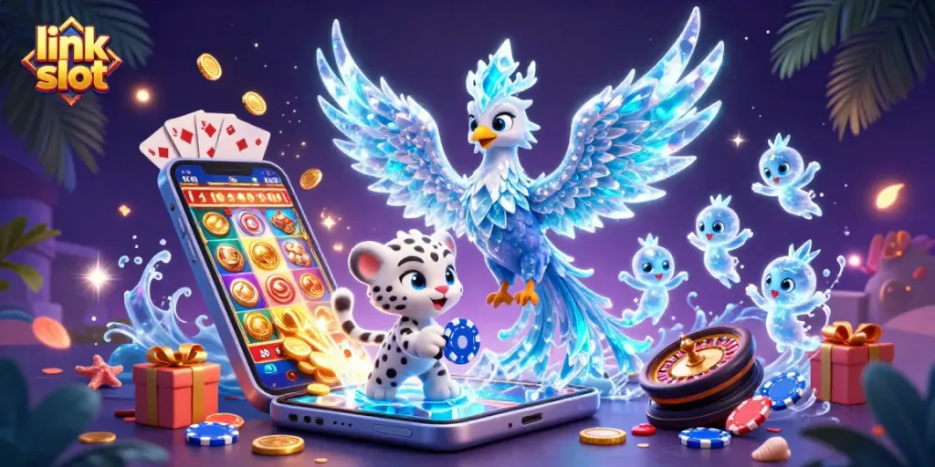 Experience thrilling action in a link slot game with vibrant characters and dynamic casino elements.