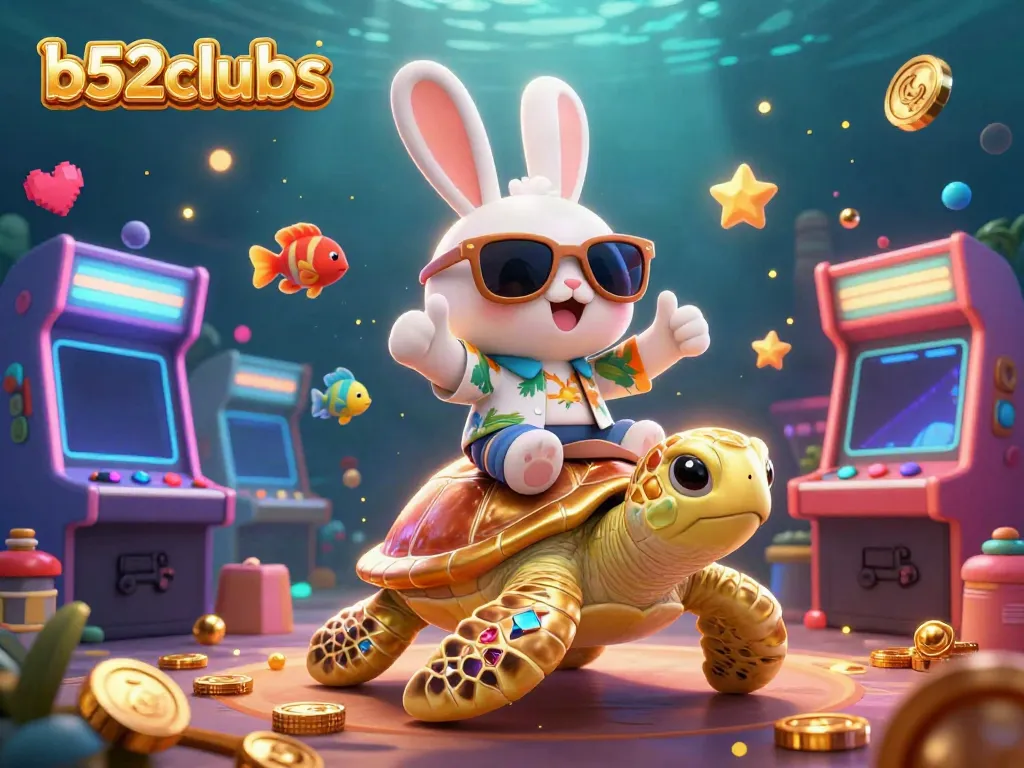Engage with vibrant gaming action and luck at b52clubs featuring a cheerful lucky rabbit and a golden turtle.