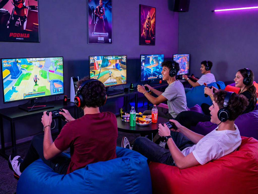 A lively gaming scene where players enjoy a porngame with vibrant graphics and intense excitement.