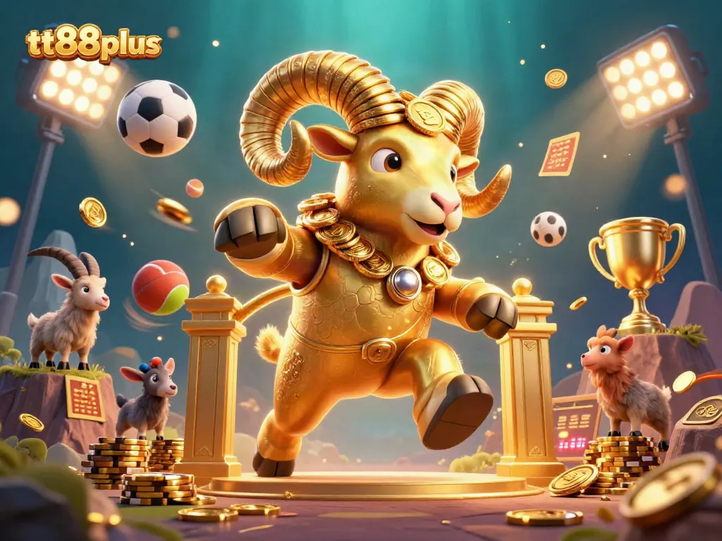 Engage with tt88plus in this vibrant 3D casino scene showcasing dynamic sports betting elements.