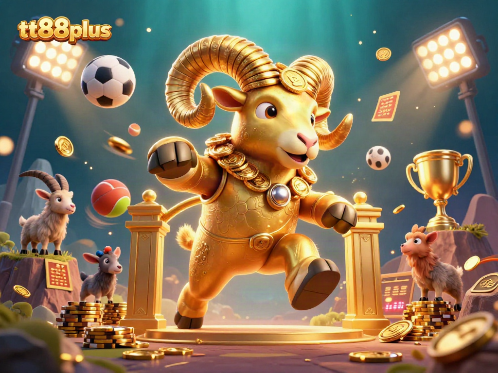Engage with tt88plus in this vibrant 3D casino scene showcasing dynamic sports betting elements.