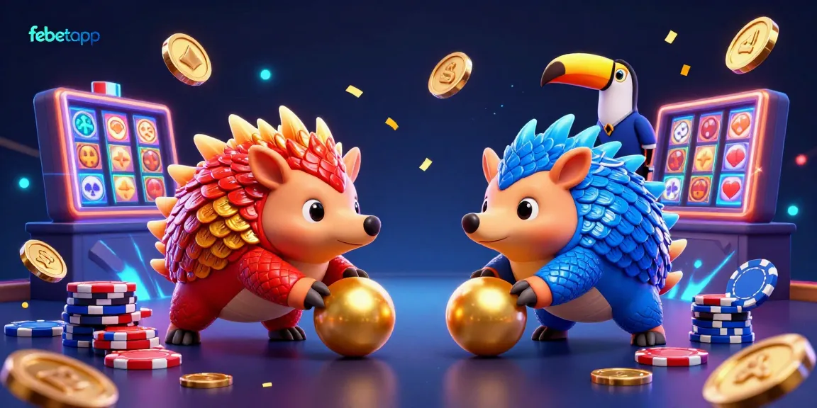 Engage in thrilling gameplay with febetapp featuring dynamic pangolins rolling through golden coins and poker chips.