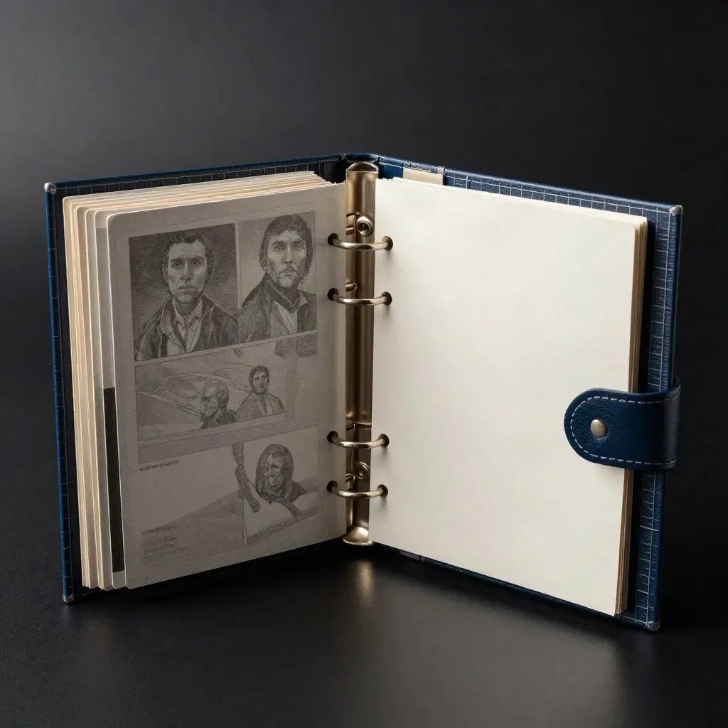 Fan-like vendor scorecard kit with binder rings and metal divider on a dark studio surface.
