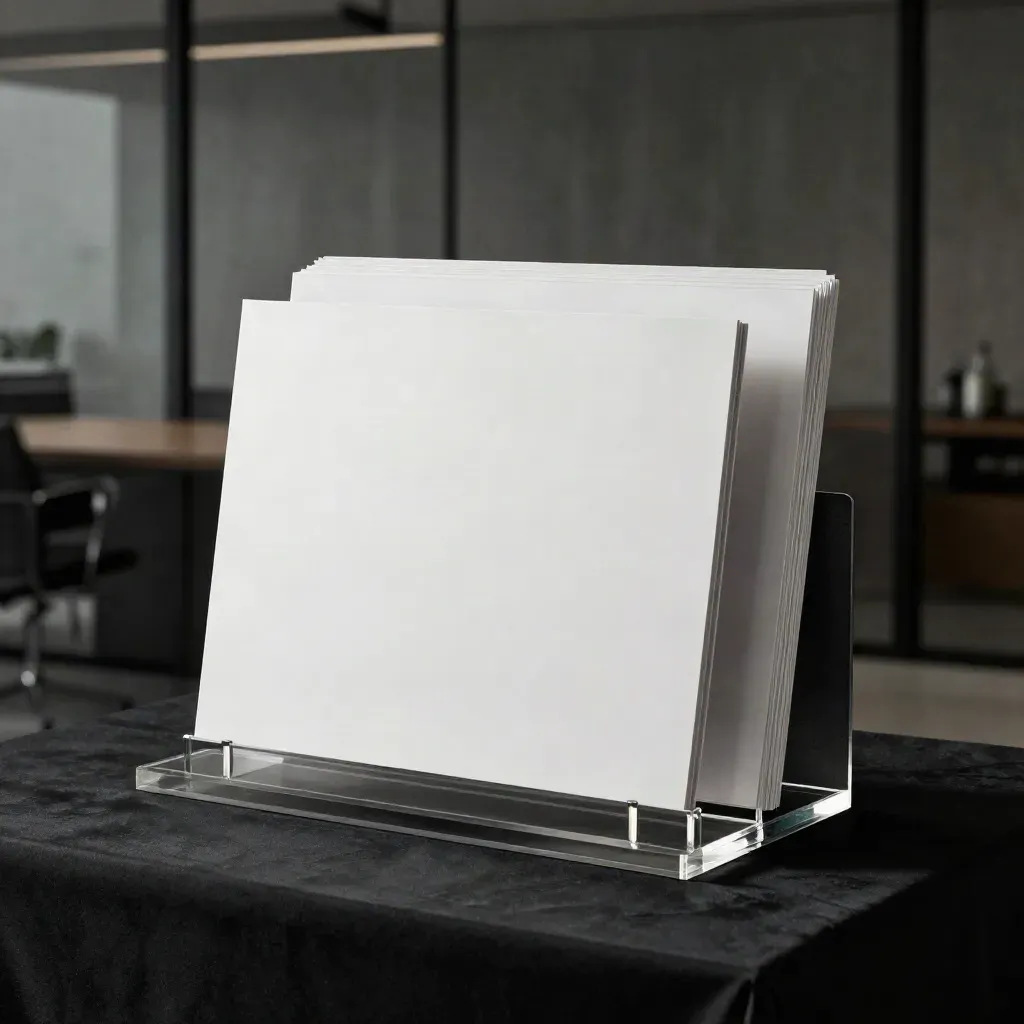 White-label client pack with modular sleeves and blank boards on a black plinth