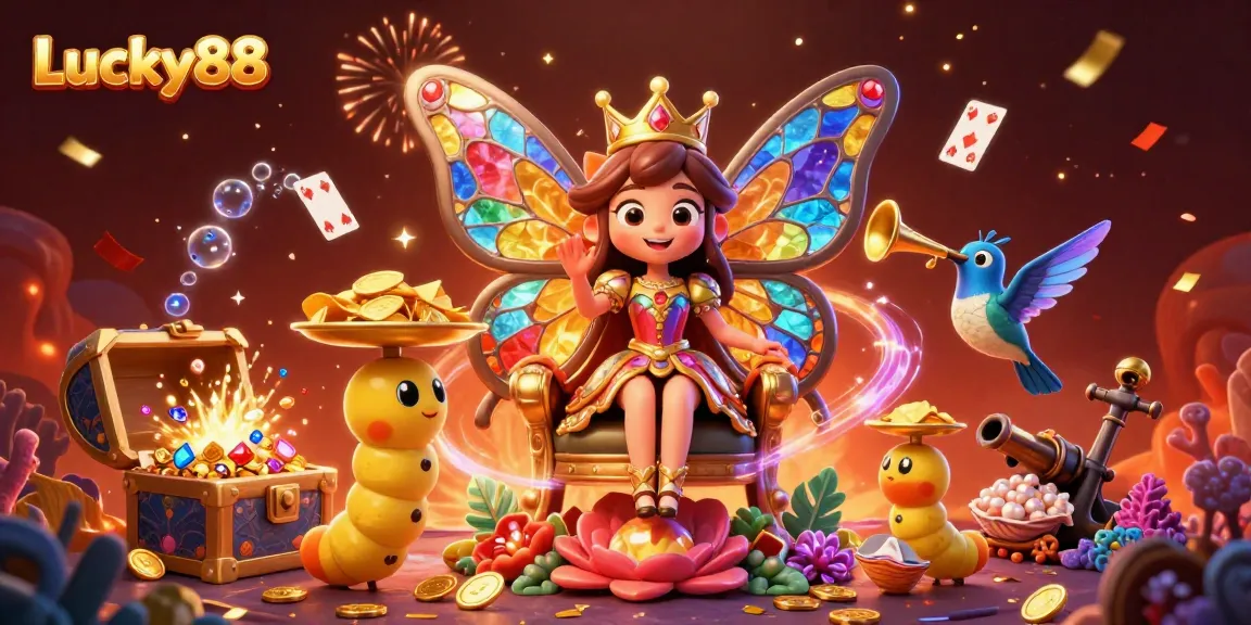 Experience the enchanting world of Lucky88 through this vibrant casino-themed illustration featuring exciting game elements and characters.