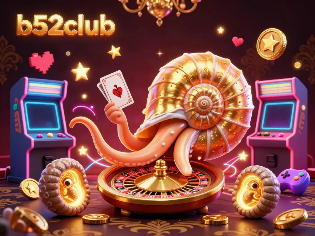 Experience thrilling casino action with b52club, showcasing giant nautilus dealer and glowing arcade games.