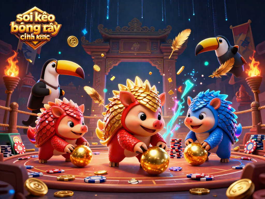 Soi kèo bóng đá hôm nay chính xác pangolins competing with poker chips and golden elements.