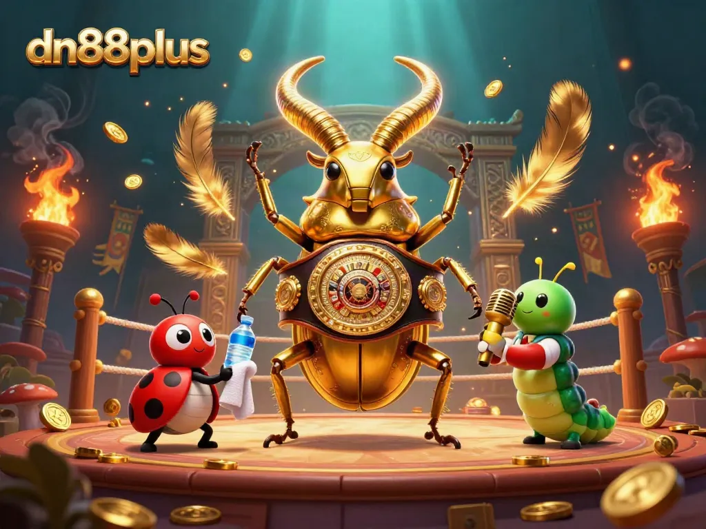 Engage with dn88plus in a thrilling casino showdown featuring a golden stag beetle and dynamic game elements.